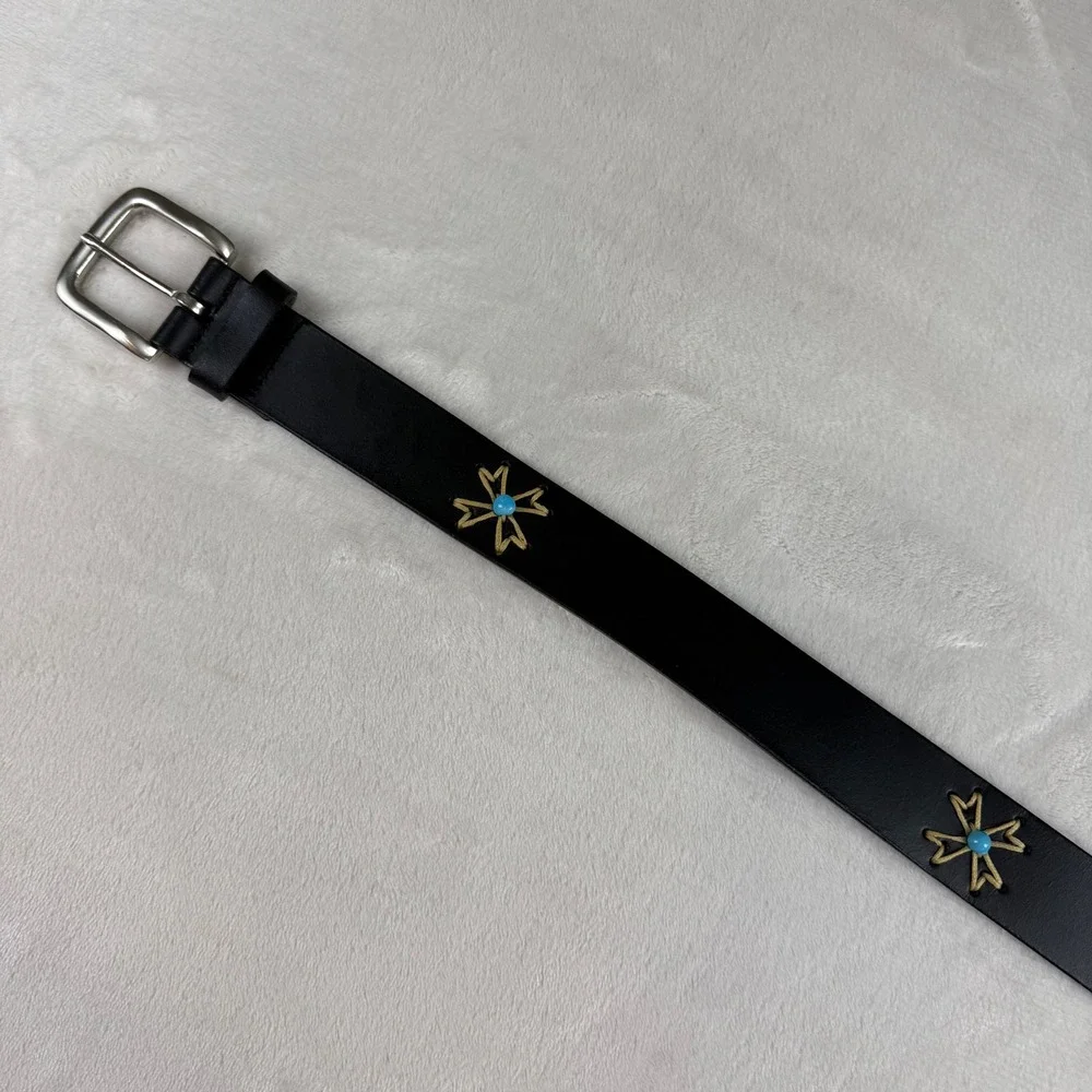 Lane Bryant Leather‎ Belt Women 18/20 Black Turquoise Embroidered Boho (accents)